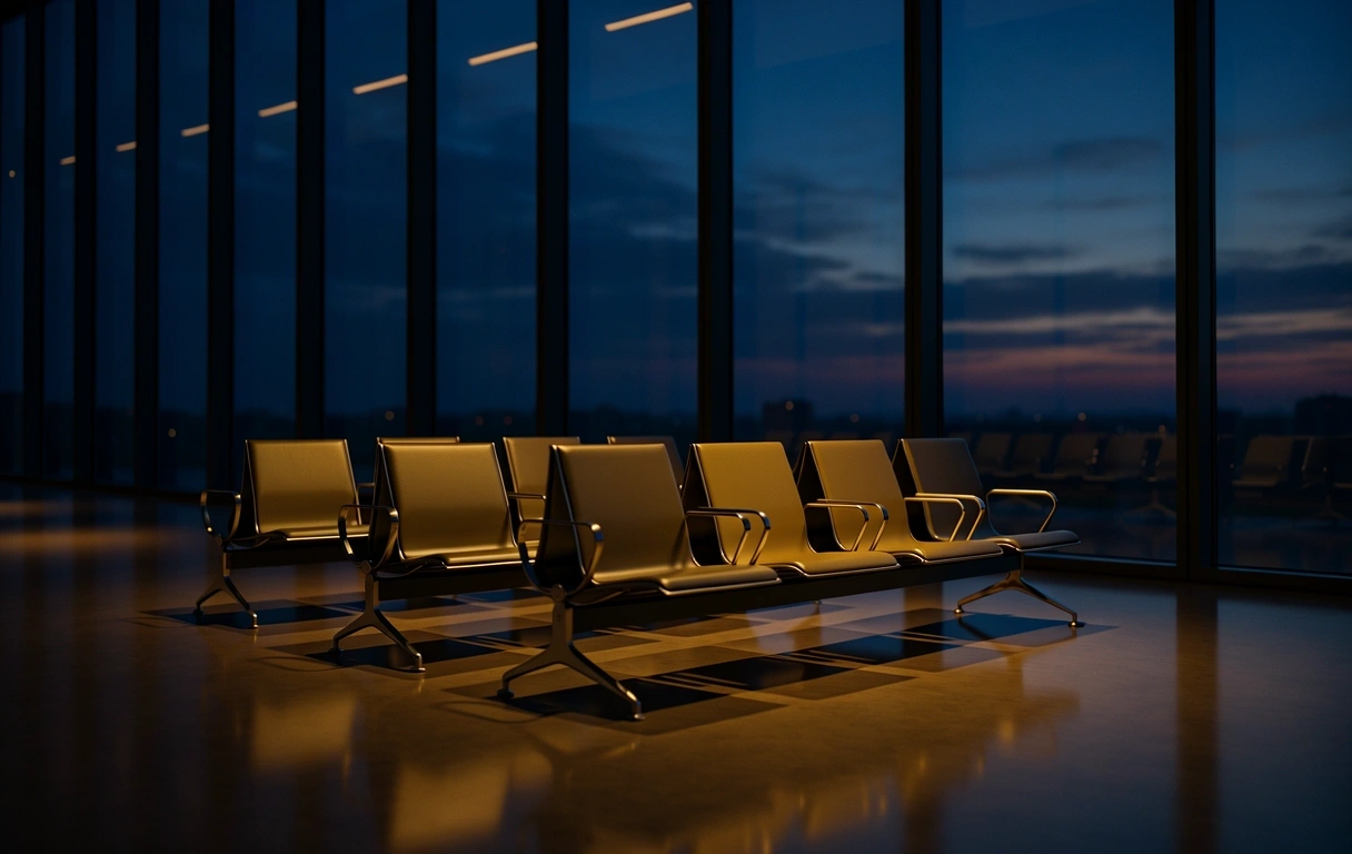 Empty departure lounge at night